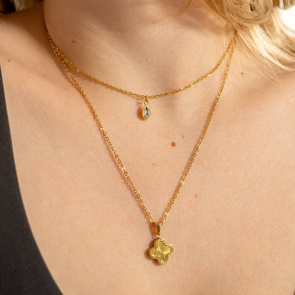 18K Gold PVD Stainless Steel Lucky Clover Charm Sunburst / PDL0270: Sunburst