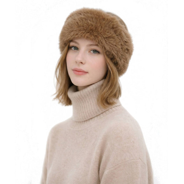 C.C Solid Color Long Faux Fur Headwrap: Taupe