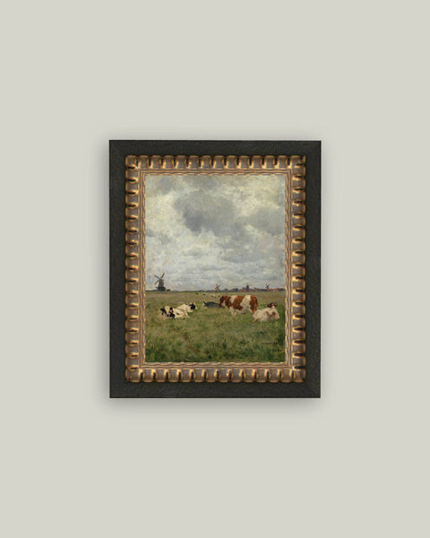 Cattle on the Pasture Framed Antique Art: 8x10