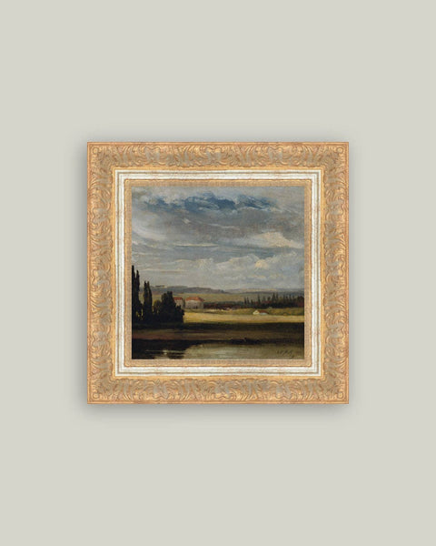 Country Mansion Framed Antique Art: 8x8