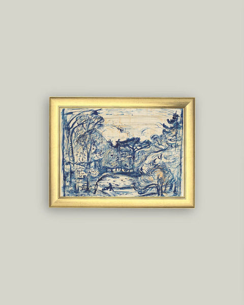 Forest with Woodcutter Framed Antique Art: 8x6