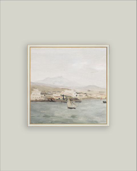 Sailboat Landscape Framed Antique Art: 16x16