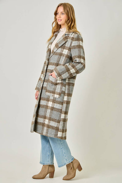 Plaid Long Coat: Mocha/Navy