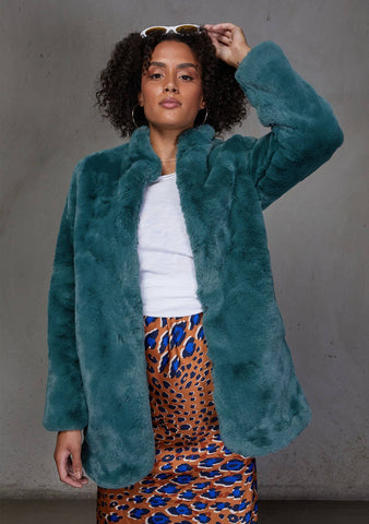Retro Super Soft Faux Fur Coat: Vintage Pine / M