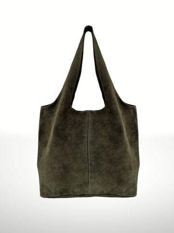 Suede Leather Shoulder Bag: Military green