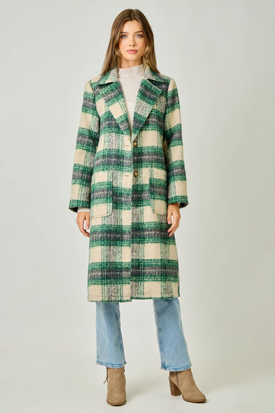 Plaid Long Coat: Mocha/Navy