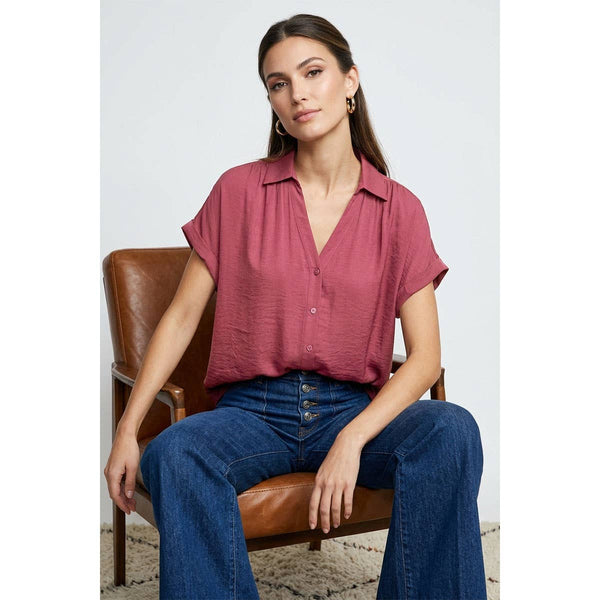 Short Sleeve Blouse: Wine / S