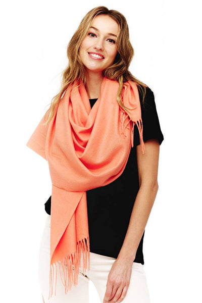 Soft Cashmere Solid Color Fringes Scarf: Camel