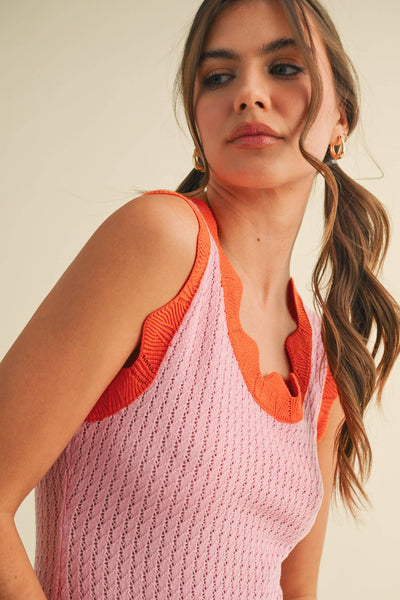 Scalloped Knit Sweater Tank - Blue & Lilac