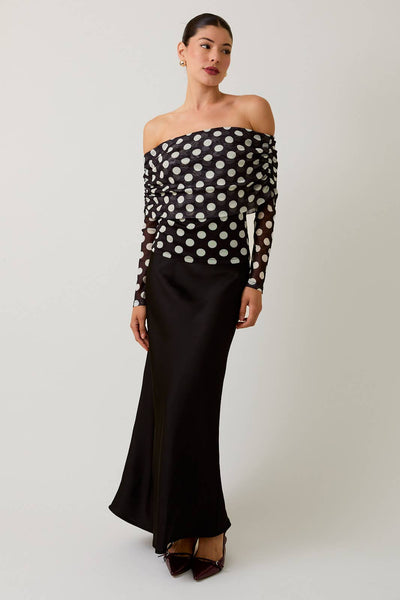 Bias Satin Midi Skirt: Tan