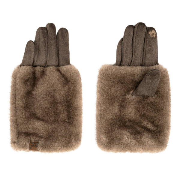 C.C Faux Fur Trim Winter Gloves: Beige