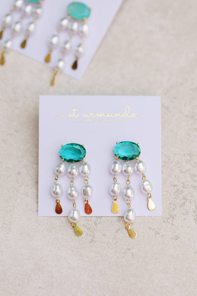 Emerald and Pearl Tassel Earrings