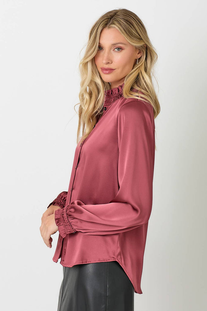 Ruffled Collar Blouse: Merlot