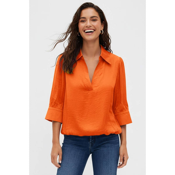 Half Sleeve Hi-lo Bubble Hem Blouse: Navy / M