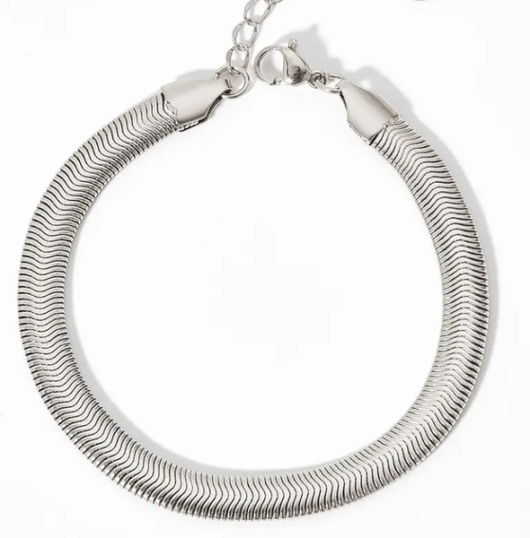 Snake Wheat Herringbone. Softest Steel bracelet: Silver