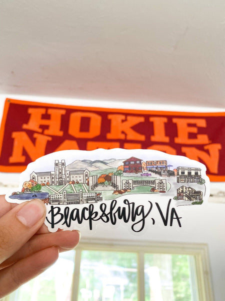 Blacksburg, Virginia Skyline Sticker - Large 5inx2in