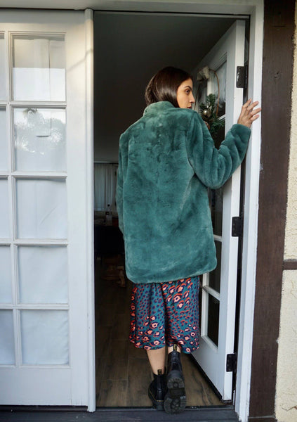 Retro Super Soft Faux Fur Coat: Vintage Pine / M
