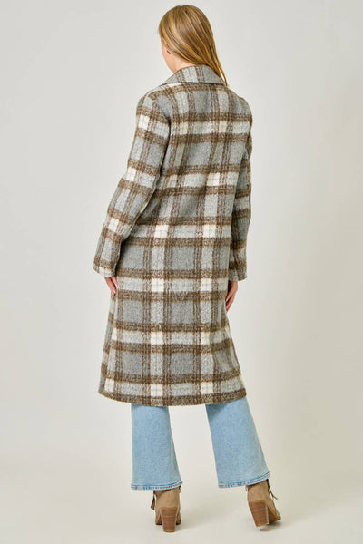 Plaid Long Coat: Mocha/Navy