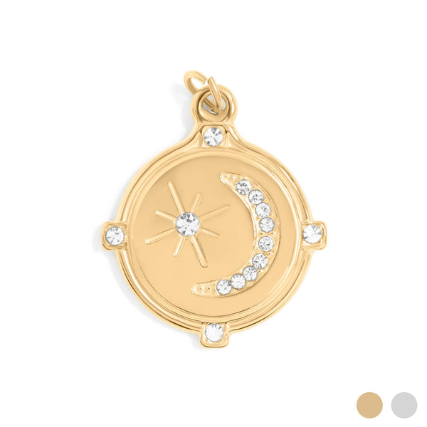18K Gold PVD Stainless Steel Stone Moon And Star Pendant: Gold
