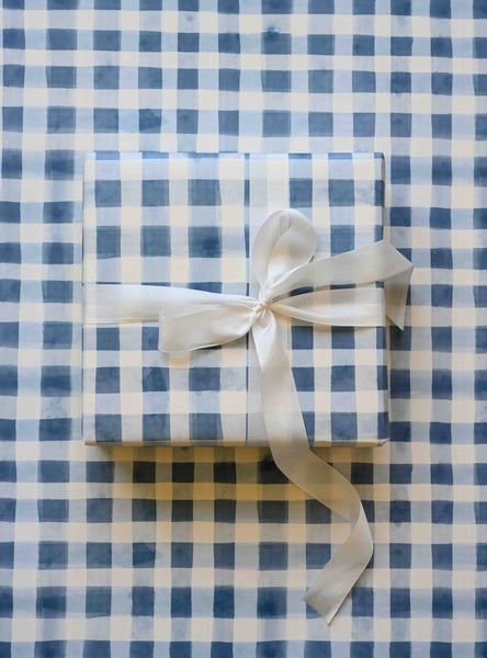 Blue Gingham Gift Wrap : Roll of 3 Sheets