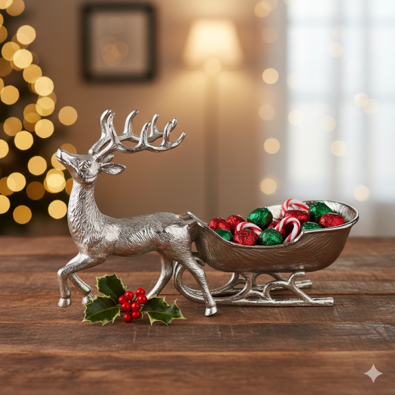 Silver Reindeer Sleigh Bowl