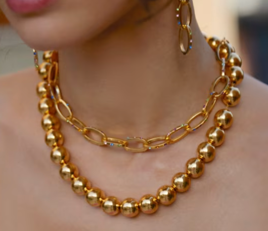 Statement Bead Necklace - Waterproof Gold
