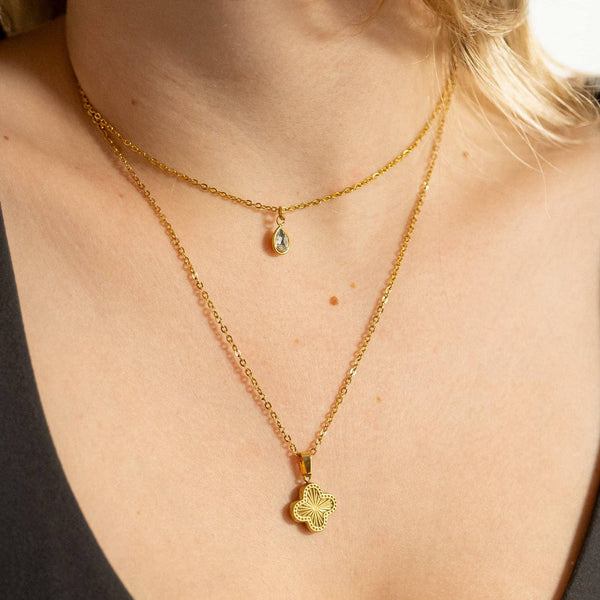 18K Gold PVD Stainless Steel Lucky Clover Charm Sunburst / PDL0270: Sunburst