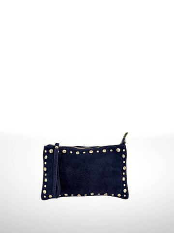 Suede Leather Handbag: Navy blue