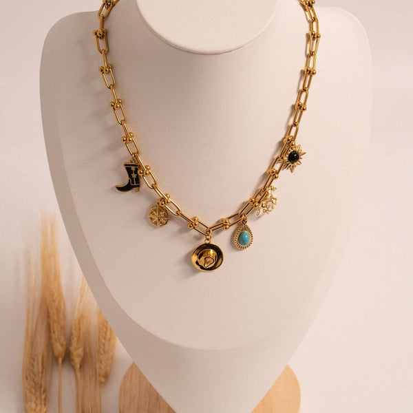 18K Gold PVD Stainless Steel Western Horse Charm: Gold