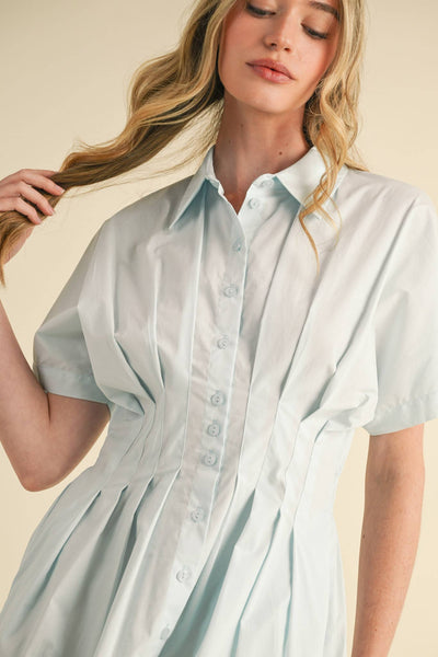 Button Down Midi Dress - Blue & Yellow