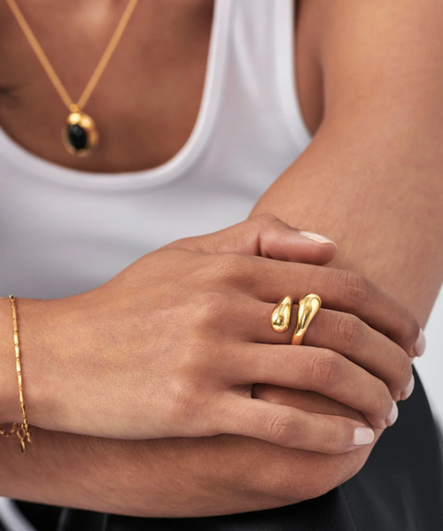 Modern Crossover Ring- Dome Band- Stainless Steel Ring: Yellow Gold