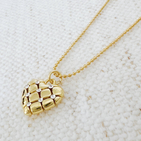 Quilted Luxe Heart Charm Necklace
