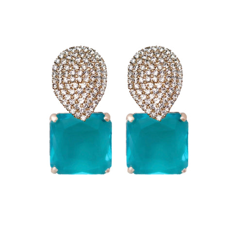 Turquoise Retro Pave Crystal Gum Drop Statement Earrings