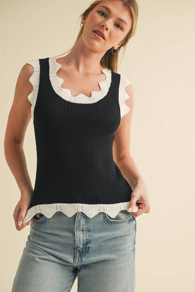 Scalloped Knit Sweater Tank - Blue & Lilac