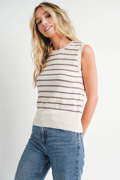 Striped Muscle Knit Tank Top - Black Stripe