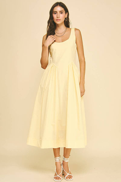 A-Line Poplin Midi Dress - Pale Yellow