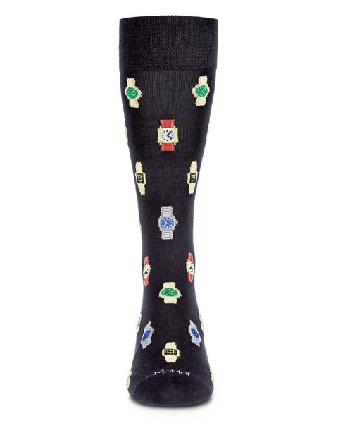 MeMoi Time to Get a Watch Bamboo Blend Men's Crew Socks: 10 13 / Black