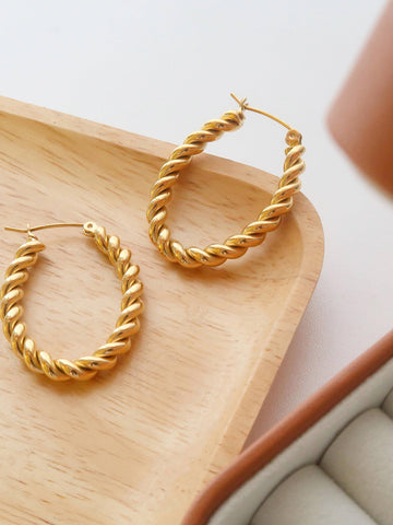 Braided Hoop Earrings - gold, non-tarnish