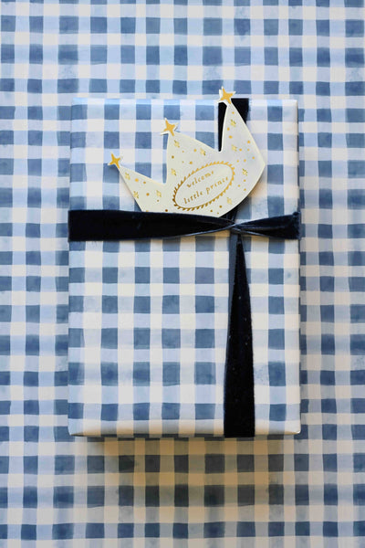 Blue Gingham Gift Wrap : Roll of 3 Sheets