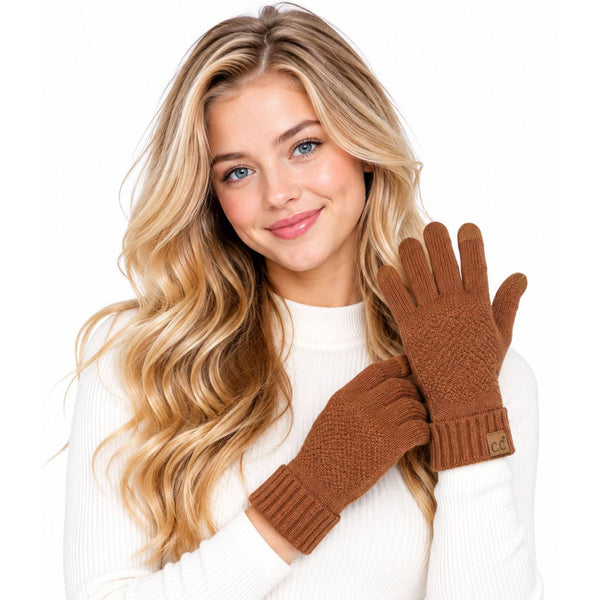 C.C Diagonal Pattern Striped Winter Gloves: Light Gray