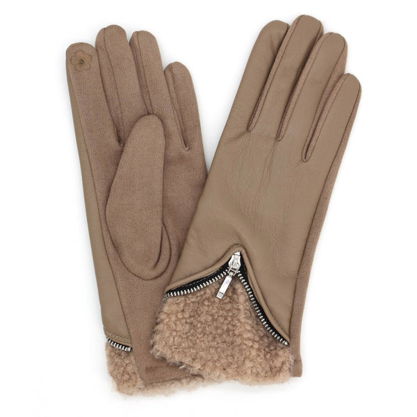 Zipper Detail Faux Leather Touchscreen Gloves: Black