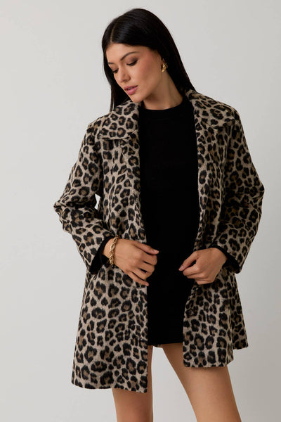 Animal Print Boucle Jacket - Taupe & Black Animal Print