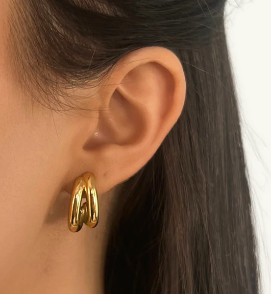 Flow- Double Hoop Earring- Steel Waterproof: Two Tone