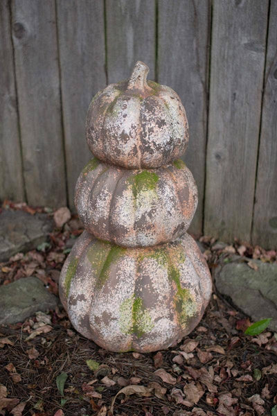 THREE STACKED FAUX CONCRETE PUMPKINS: Gray / Resin / 15"d x 25"t