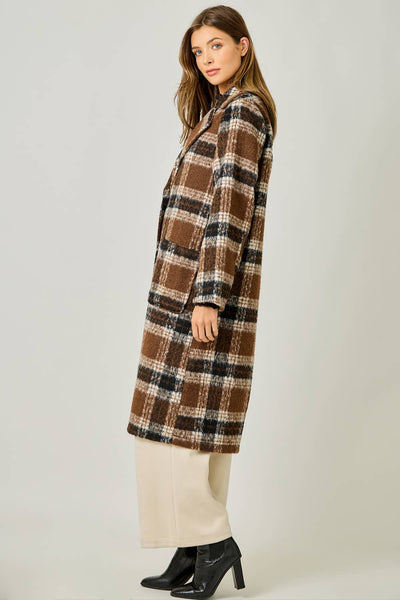 Plaid Long Coat: Mocha/Navy
