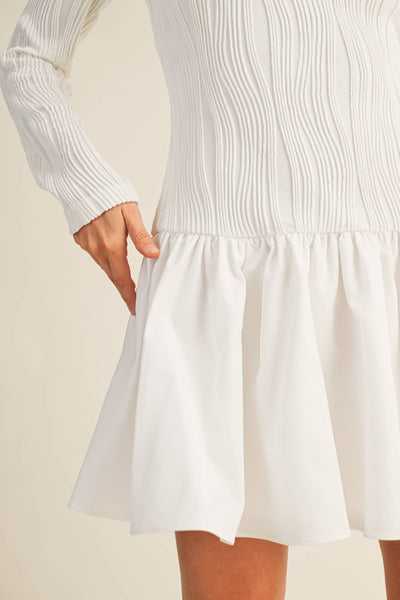 Boat Neck Long Sleeve Mini Dress - Black