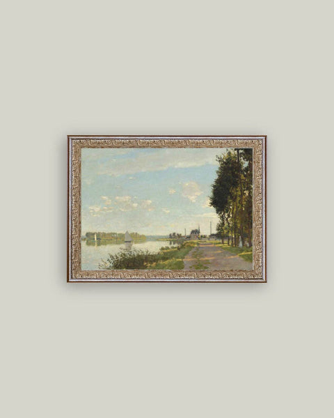 Riverside Walk Framed Antique Art: 10x8