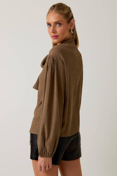Long Sleeve Front Neck Tie Blouse: Coco