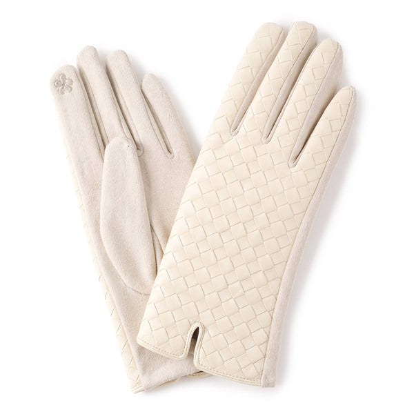 Quilted Faux Leather & Faux Suede Touchscreen Gloves: Olive