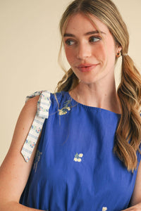 Embroidered Midi Dress - Blue